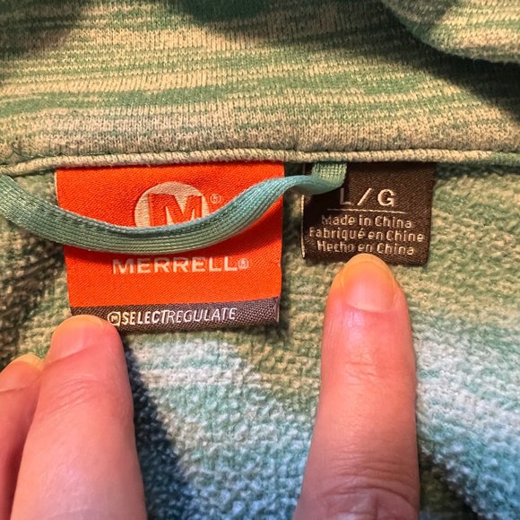 Merrell Green Front Zip fleece sweater, 2x front pockets, high neck, comfy - Picture 3 of 3